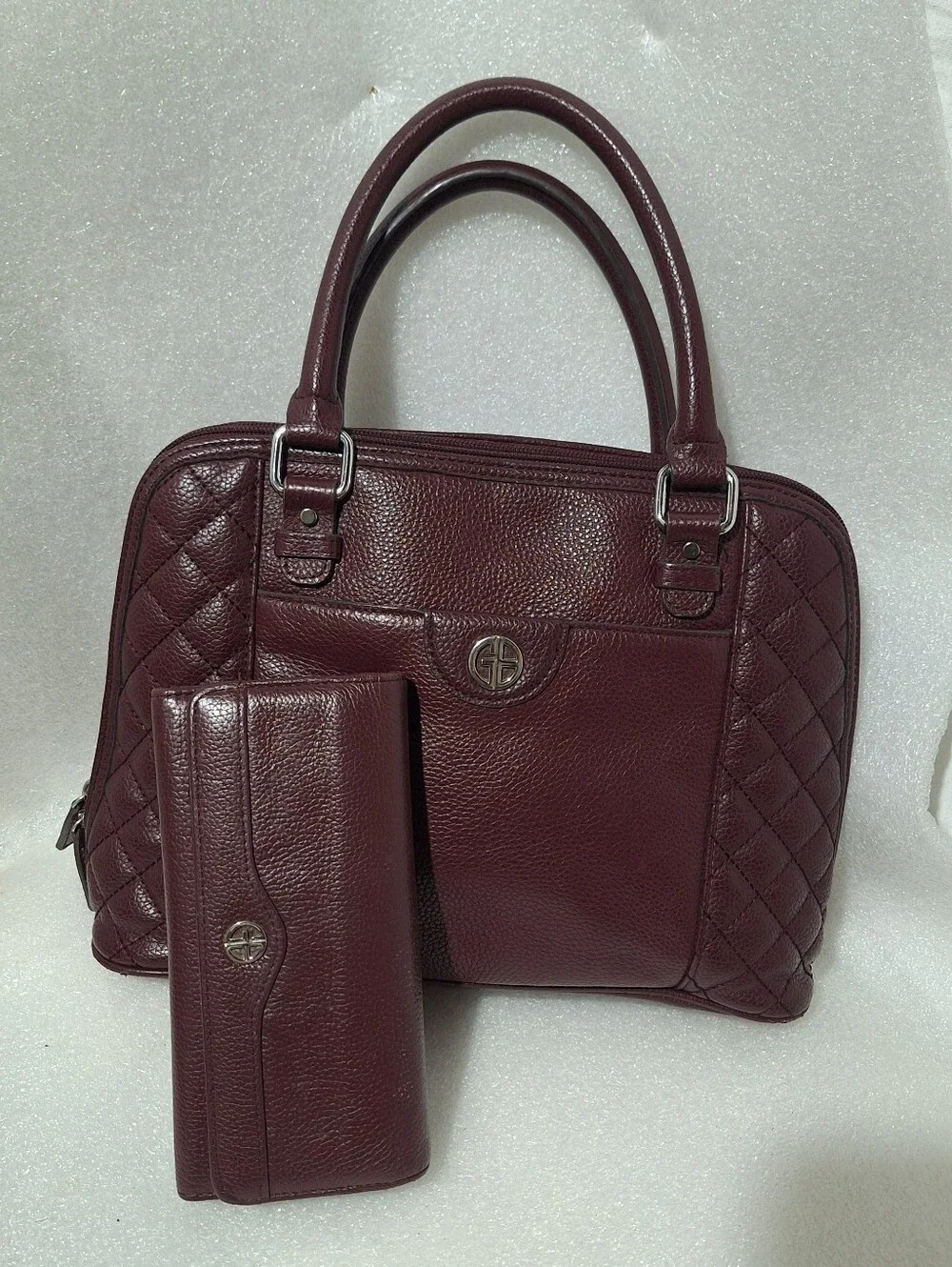Women's Quilted Dome Satchel and Wallet - Deep Burgundy